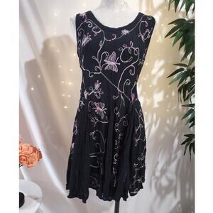 Vtg Angel 90s Y2K Embroidered Butterfly Fairy Grunge Twirl Dress Size S Festival